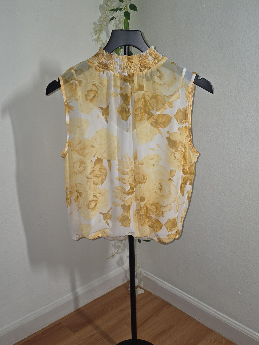 Express Yellow Floral Smocked Neck Sleeveless Camisole